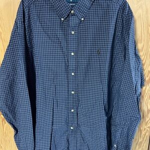 Ralph Lauren Navy, Brown and White Checkered Button Down Shirt